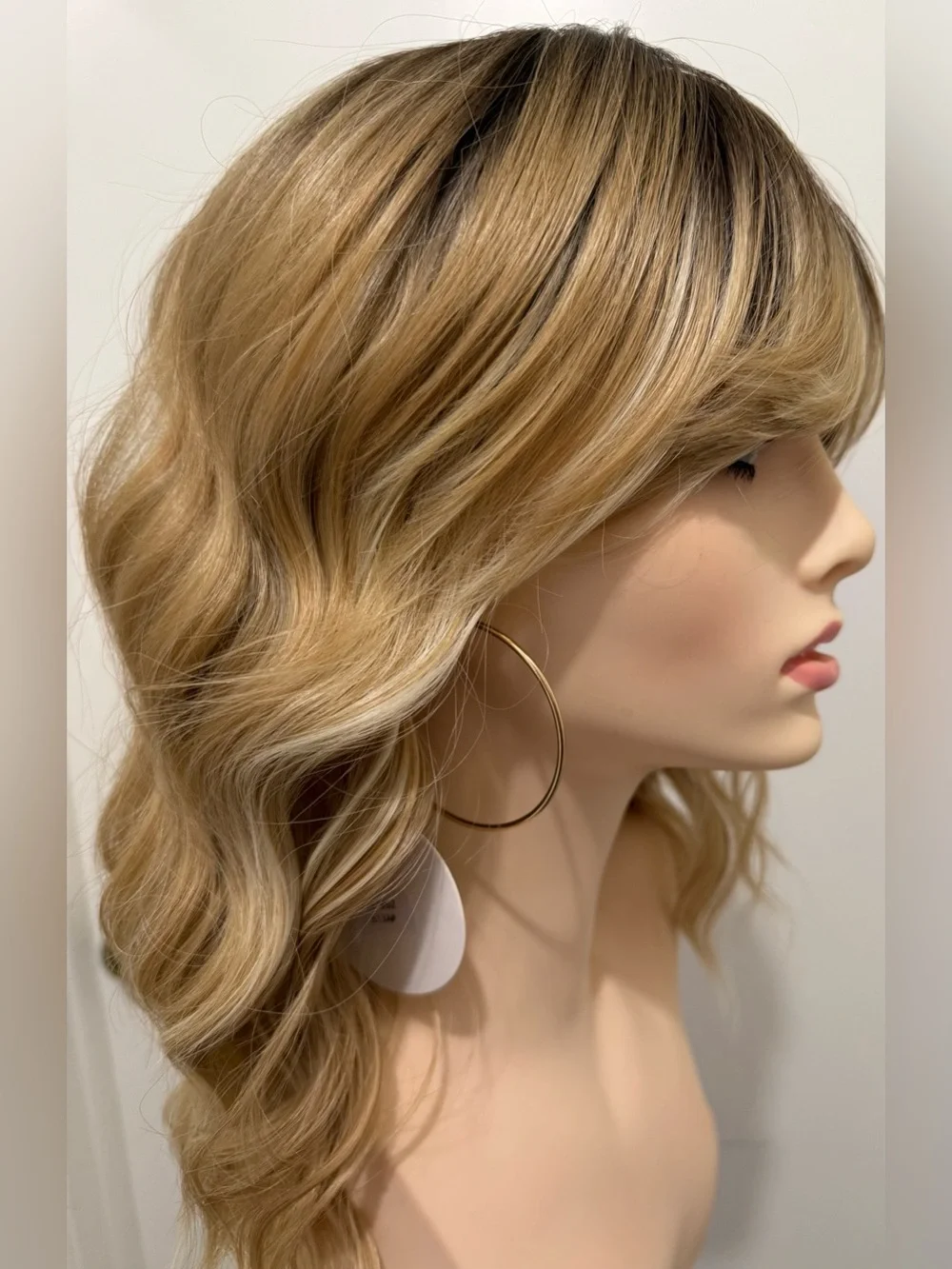 HAIR, 16” Wavy, Long Bangs, Ombre Brown to Blonde